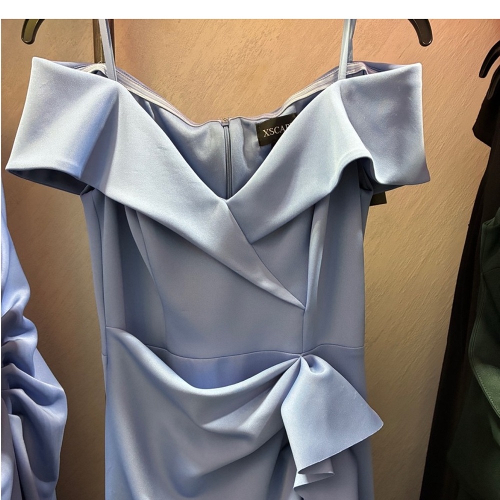 Xscape Off-Shoulder Light Blue Ruffled Maxi Dress - Picture 6 of 9